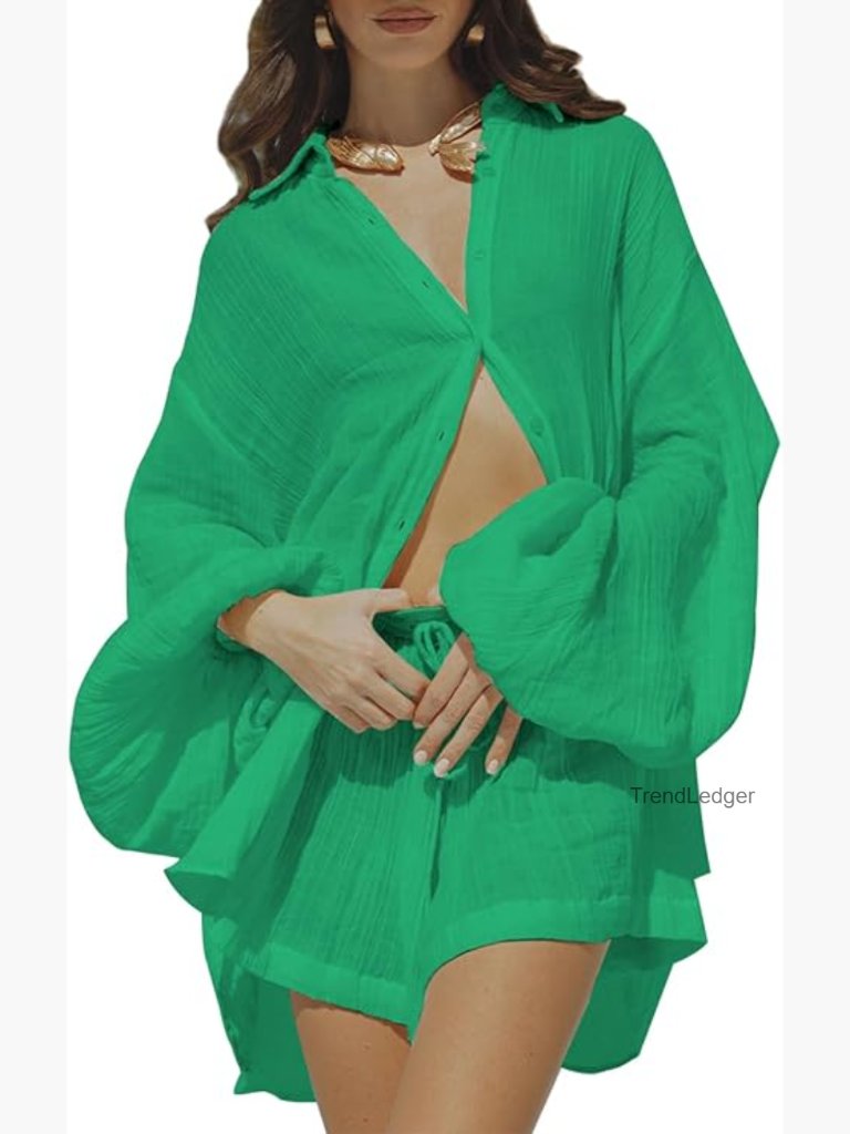 Women's 2 Piece Shorts Set Button Down Top And Shorts Lounge Set